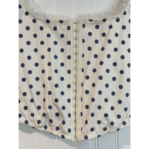Altard State White & Navy Polka Dot Crop Top With Lace Trim Size XXL - Picture 6 of 11